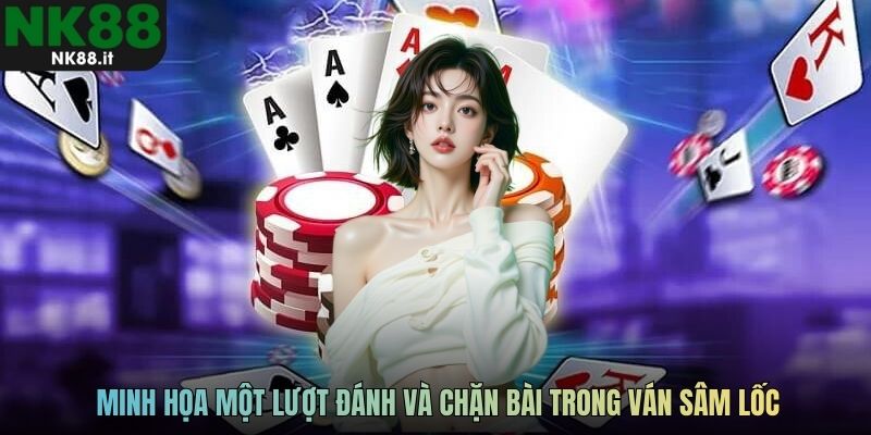 Minh họa một lượt đánh và chặn bài trong ván sâm lốc